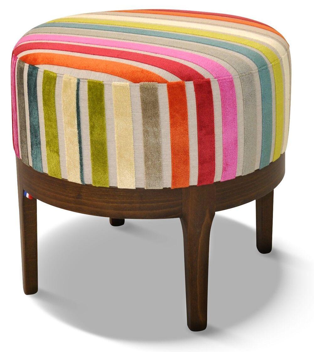Pouf rond personnalisable en tissu et finition de bois 2