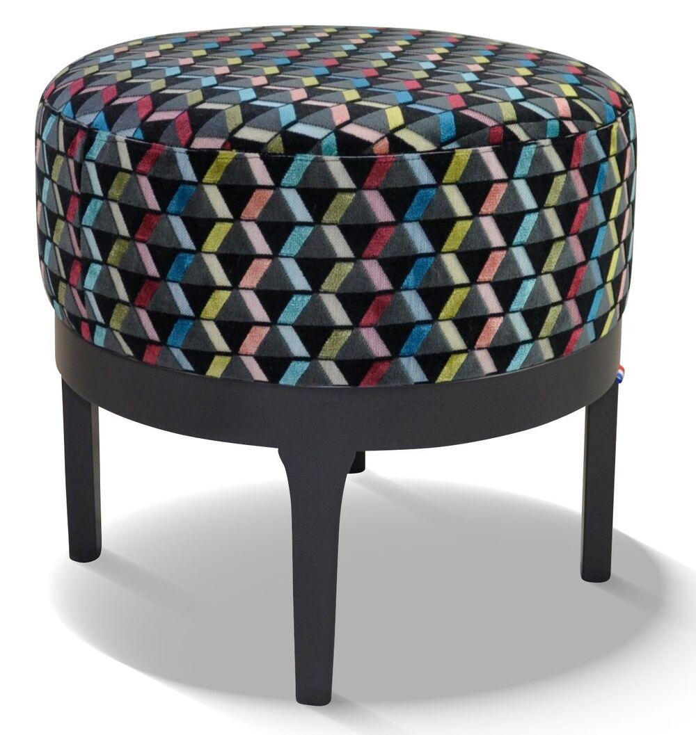 Pouf rond personnalisable en tissu et finition de bois 4