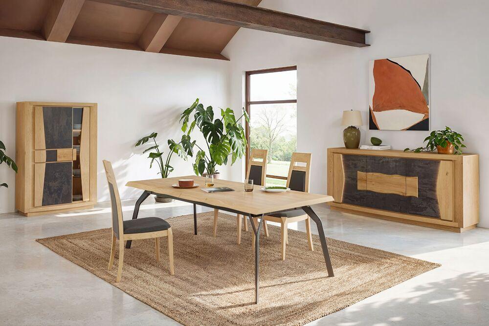 Table de repas 1 allonge avec plateau bois aux bords irréguliers  2