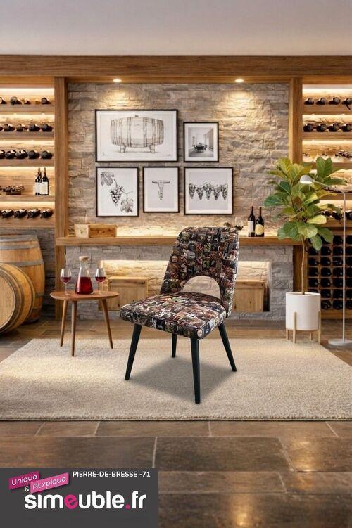 Chaise pieds bois tissu vin de Bourgogne crée par Simeuble 