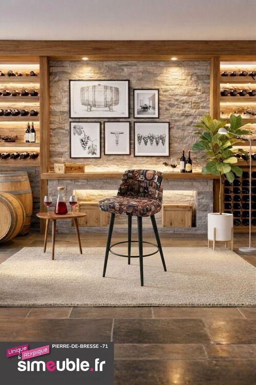 Tabouret de bar tissu vins de Bourgogne crée par Simeuble