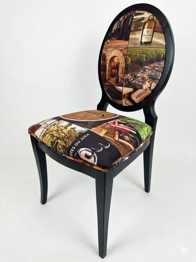 Chaise médaillon en tissu personnalisé vin du Jura