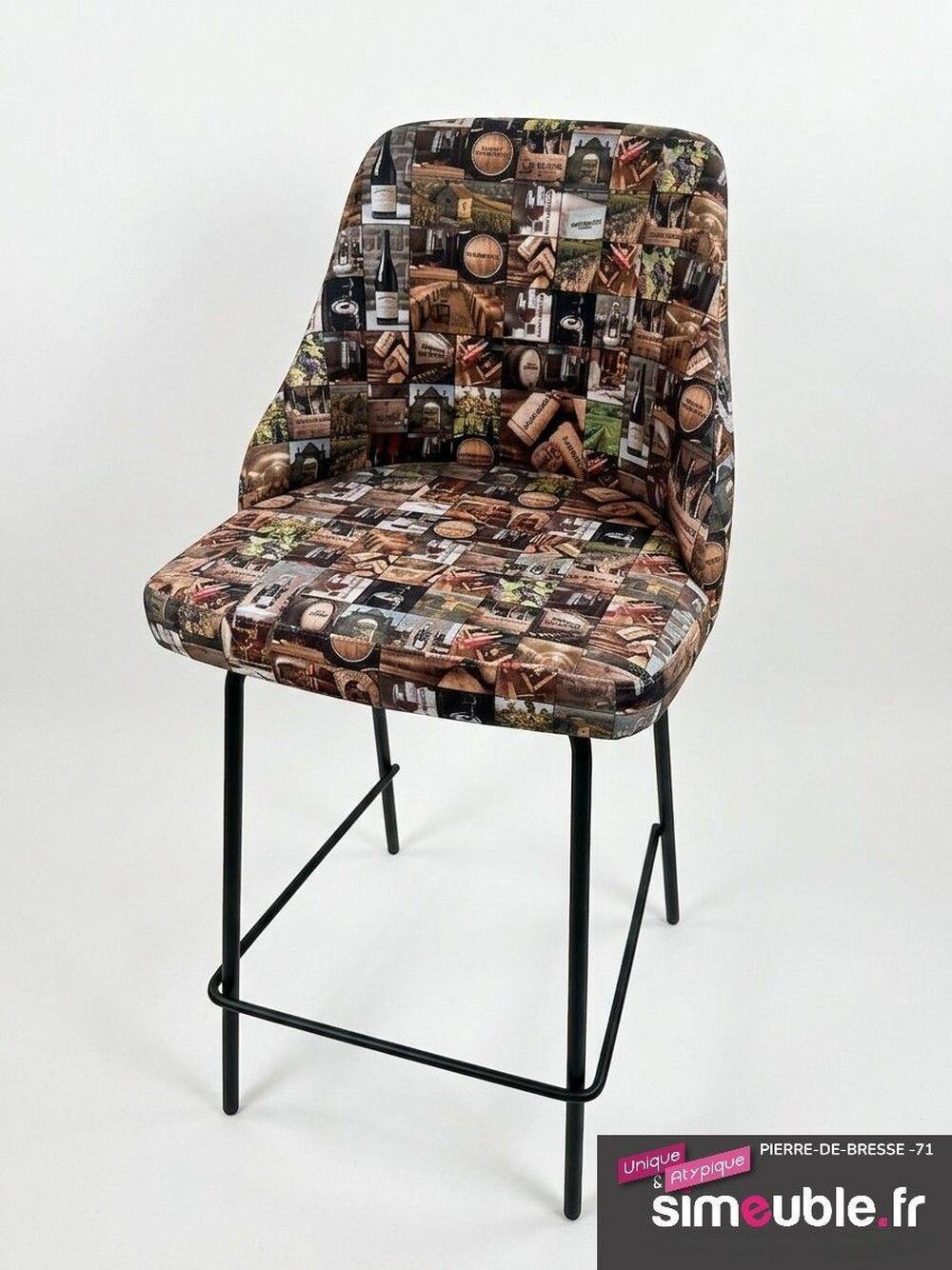Tabouret de bar haut de dossier tissu microfibre vins de Bourgogne