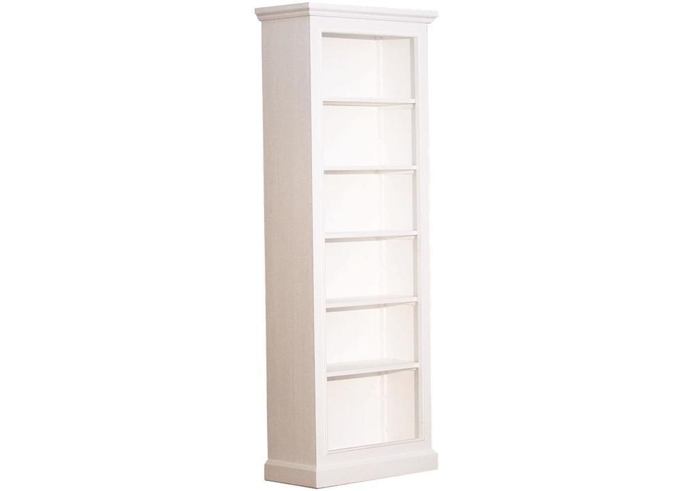 Bibliothèque ouverte en pin massif blanc sur socle