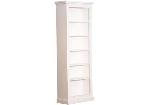 Bibliothèque ouverte en pin massif blanc sur socle