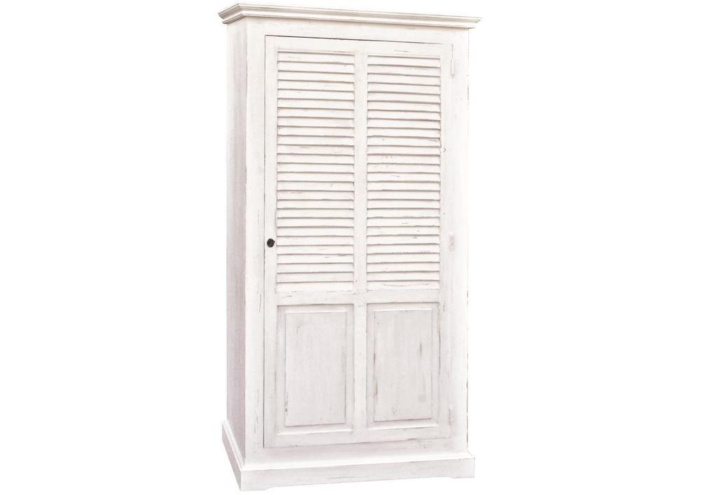 Armoire 1 porte persienne en pin massif blanc patiné