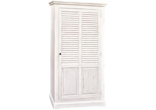 Armoire 1 porte persienne en pin massif blanc patiné