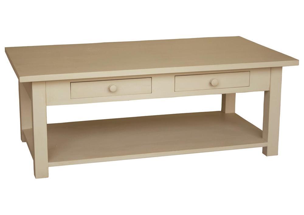 Table basse en pin massif 2 tiroirs traversants