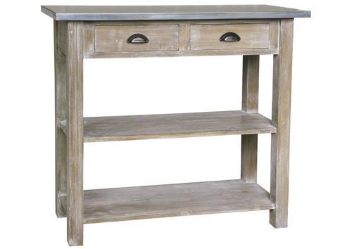 Console 2 tiroirs plateau zinc ou bois finition patinée