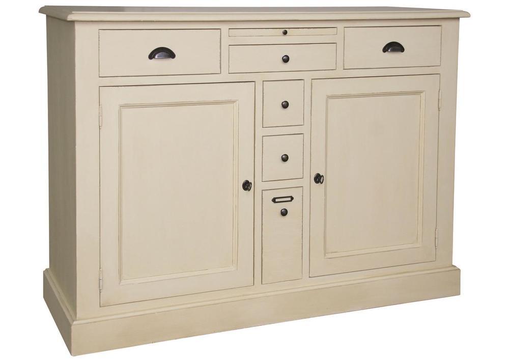 Meuble d'appui atypique 2 portes 6 tiroirs en pin massif