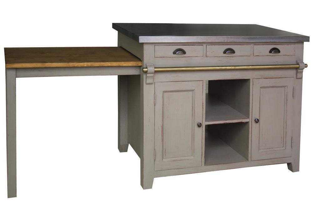 Îlot de cuisine en pin massif 2 portes 3 tiroirs 2