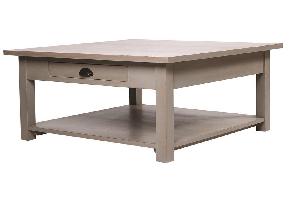 Table basse carrée en pin massif avec tiroir 1