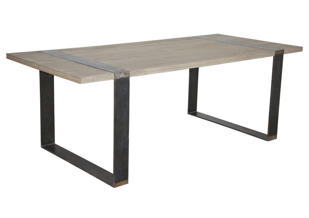 Table style atelier plateau en pin pieds métal