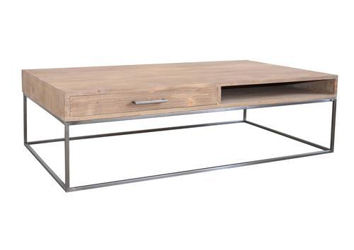 Table basse structure métal plateau en pin 1 tiroir