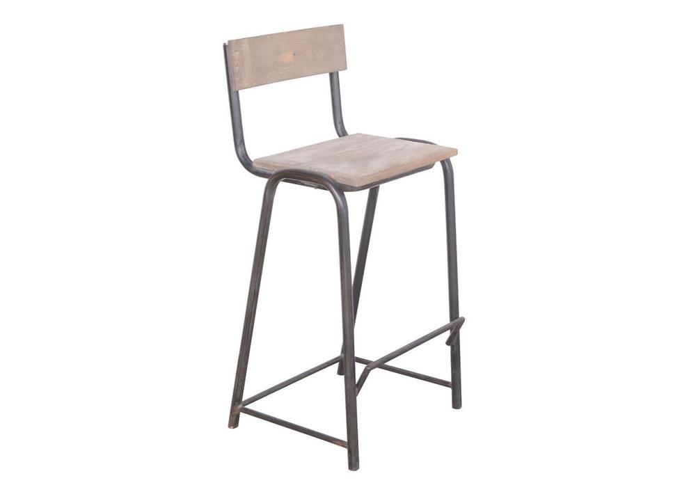 Tabouret style atelier métal et bois massif