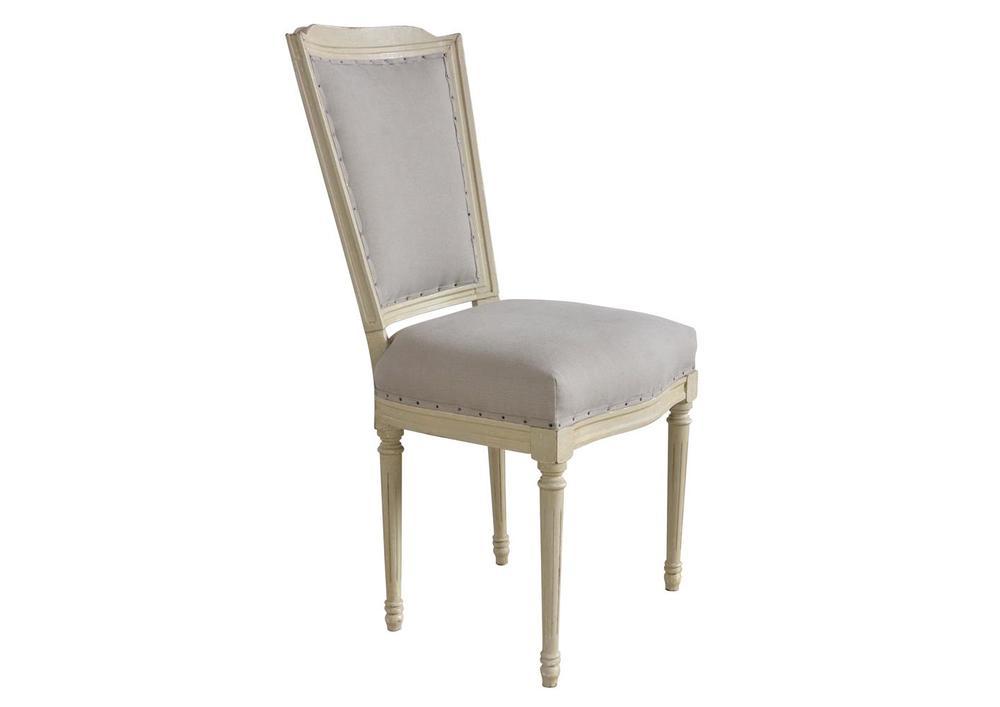 Jolie chaise en pin et en tissu tons neutres 1