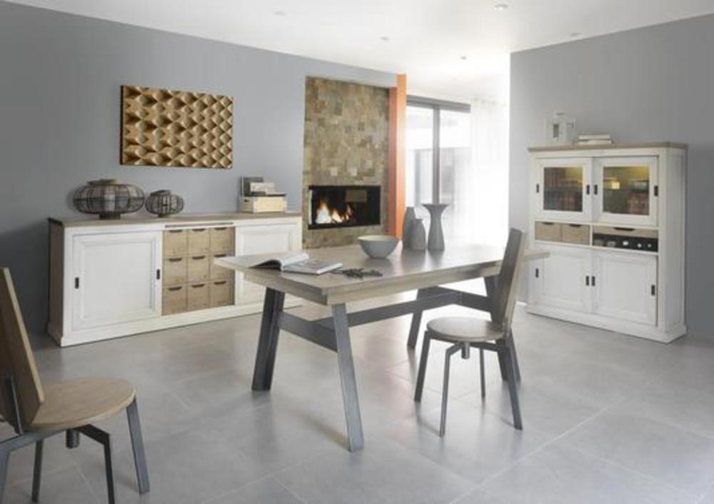 Table rectangulaire finition chêne avec 1 allonge et piètement métal 1