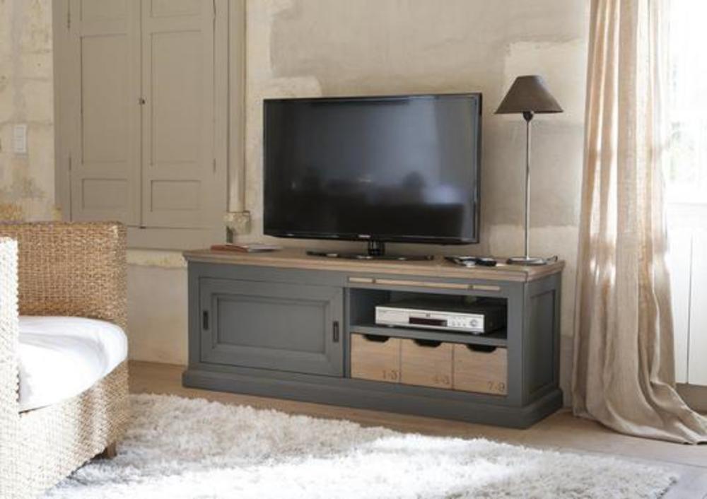 Meuble TV au charme campagnard 1 porte coulissante et 1 tiroir 1