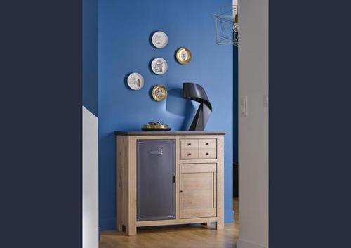 Meuble d'entrée 1 porte métal, 1 porte bois, 1 tiroir