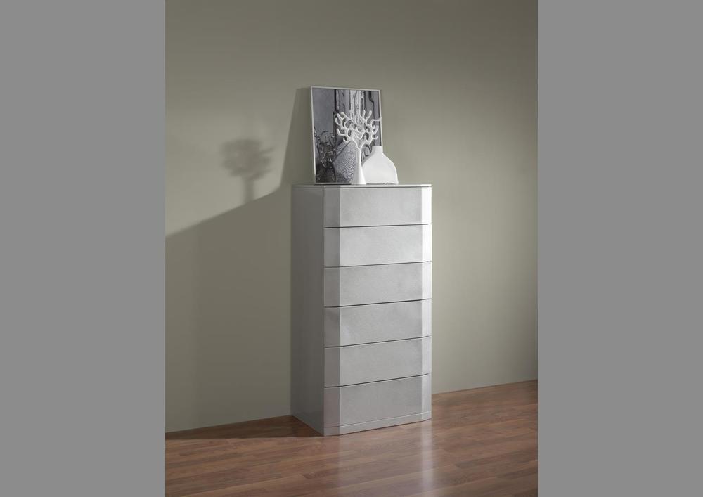 Meuble 6 tiroirs laqué argent, pieds chromé 2