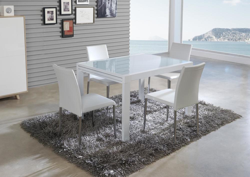 Table en verre avec allonge laquée blanche 1