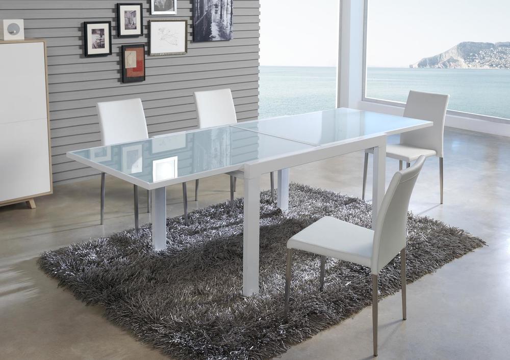 Table en verre avec allonge laquée blanche 2