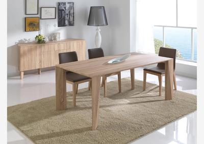Table contemporaine couleur chêne pieds bizotés