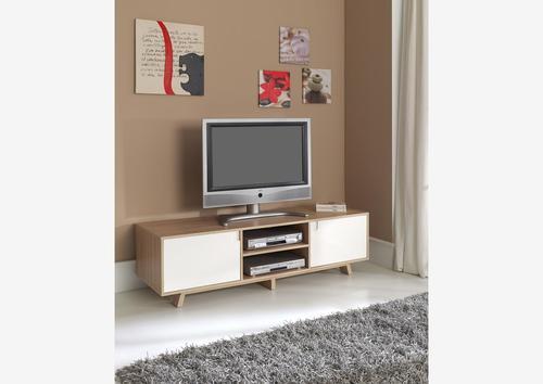 Meuble télé bicolore style rétro 2 portes, 1 niche