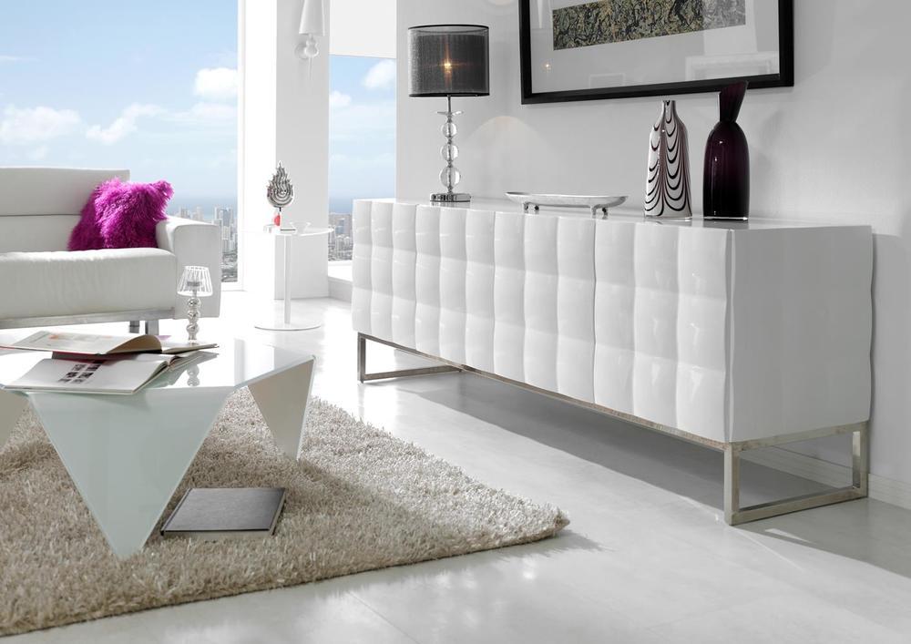 Enfilade contemporaine laquée blanche barre alu 2