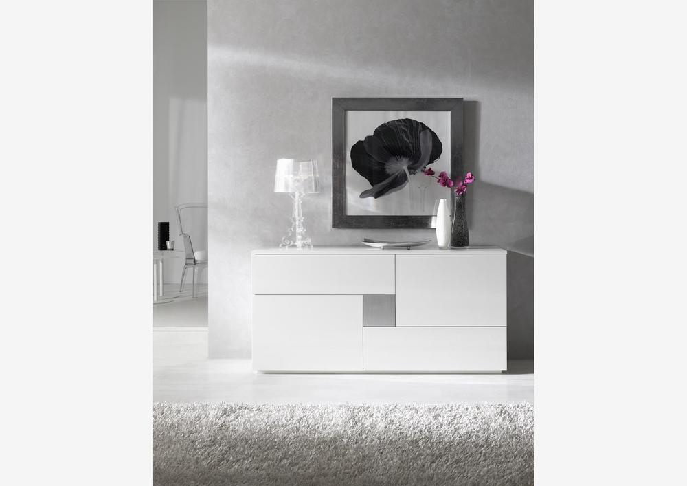 Enfilade design laquée blanche 2 portes, 2 tiroirs 1