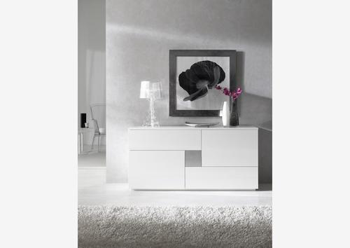 Enfilade design laquée blanche 2 portes, 2 tiroirs