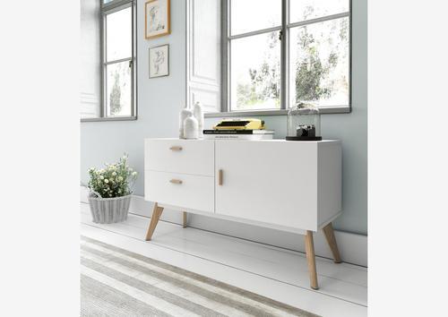 Enfilade style rétro blanc 1 porte 2 tiroirs