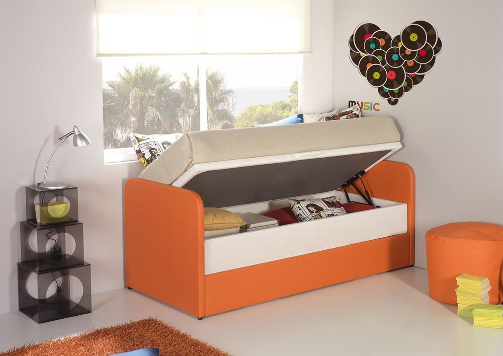 Lit pour enfants orange et blanc avec coffre et tiroir lit 2