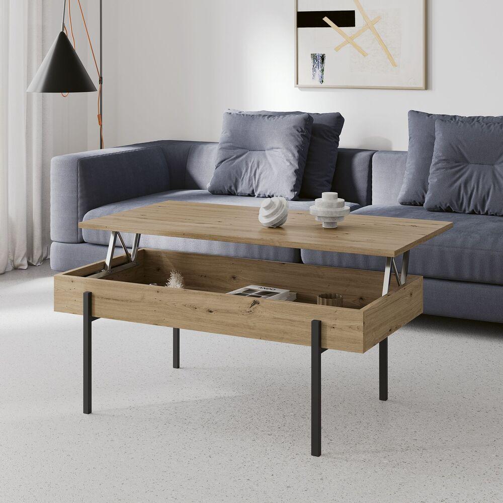 Table basse plateau relevable effet bois et métal  2