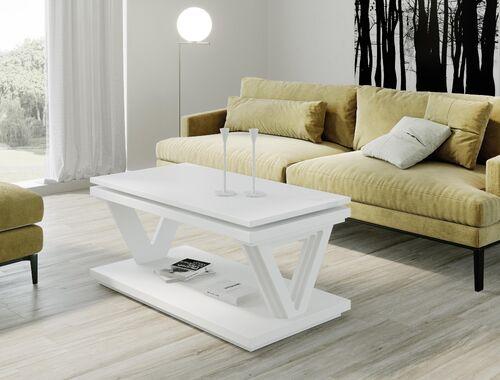 Table basse dinette blanc laquée pieds en V 