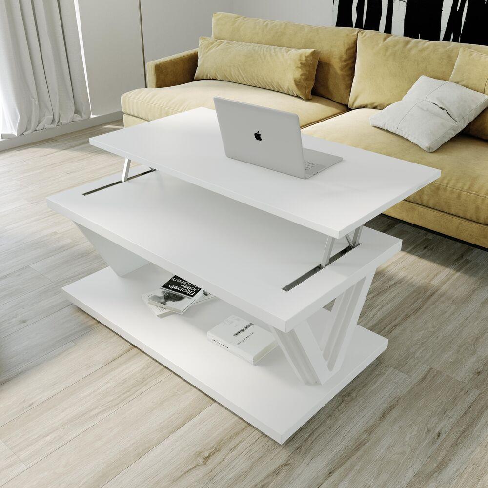 Table basse dinette blanc laquée pieds en V  2