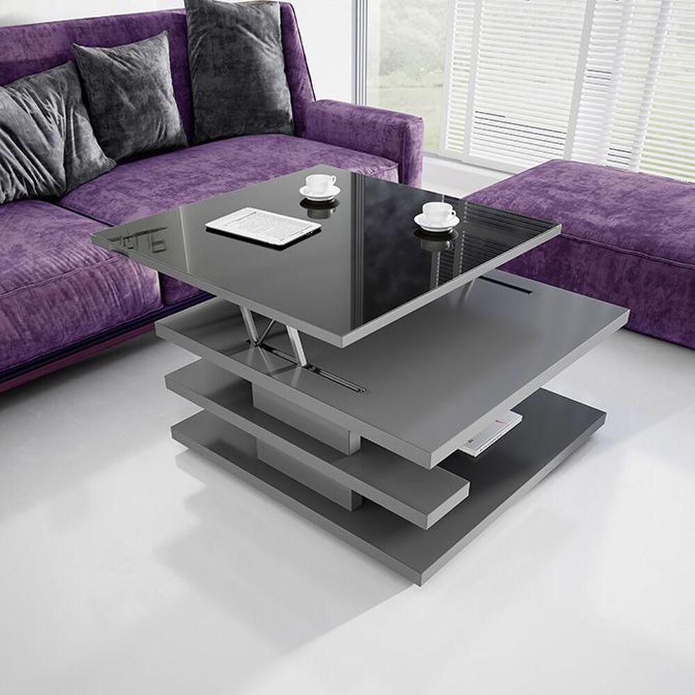 Table basse relevable plateau carrée verre 2
