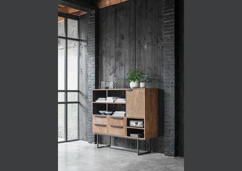Buffet style industriel 1 porte, 4 niches, 4 tiroirs