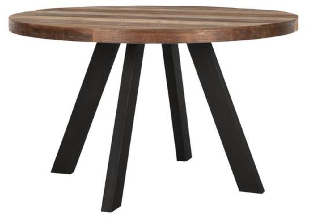 Table ronde diam 130 cm, plateau teck recyclé et pieds en métal noir 3