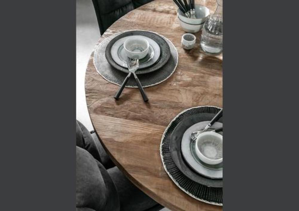 Table ronde diam 130 cm, plateau teck recyclé et pieds en métal noir 2