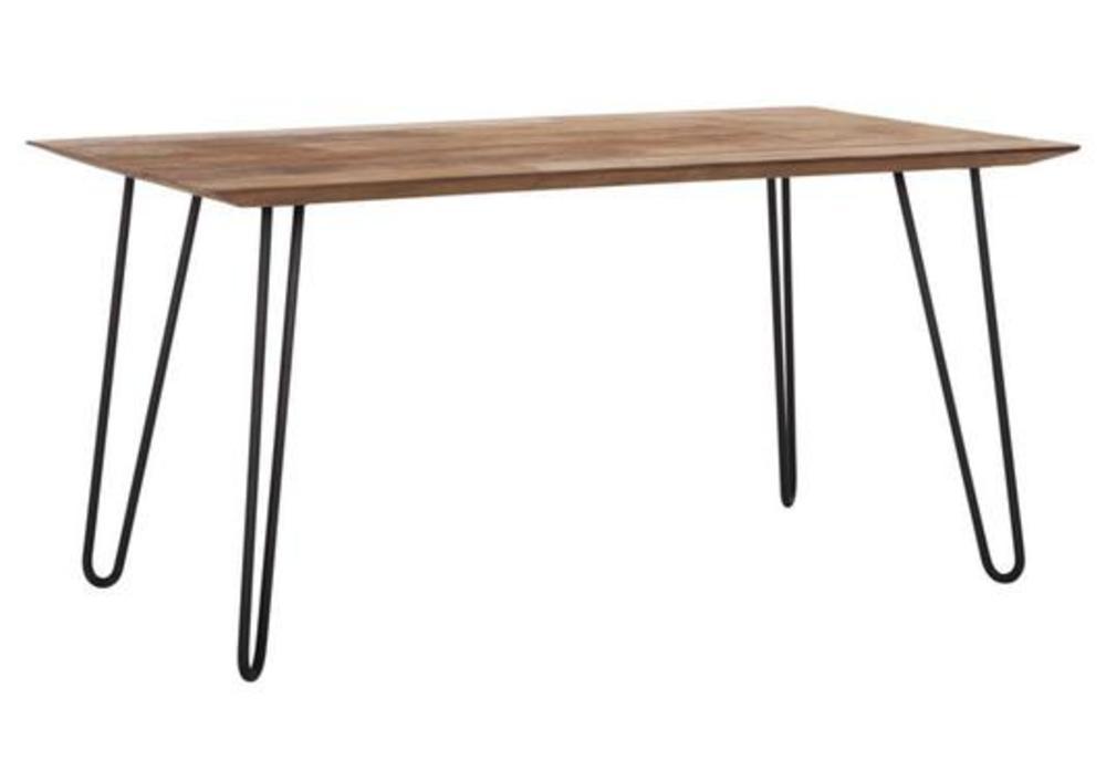 Table design industriel et épurée aux pieds en métal plateau bois biseauté 2