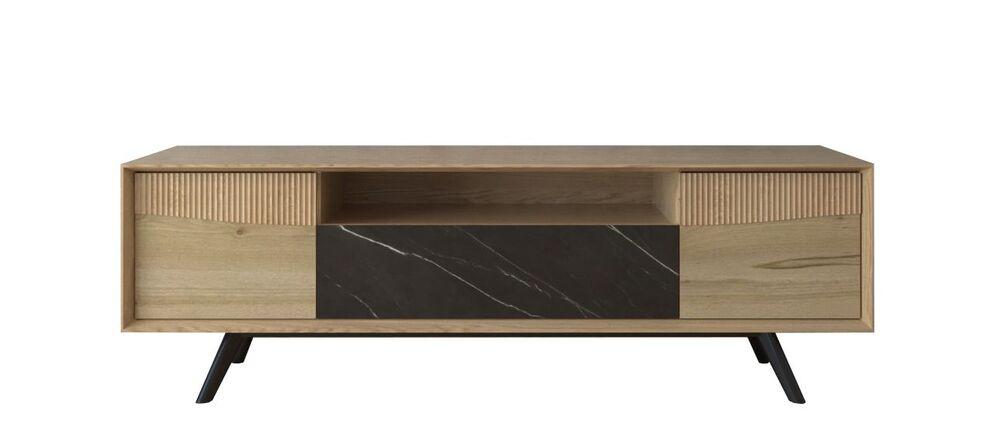 Meuble TV tendance 2 portes 1 tiroir 1 niche en bois et céramique 