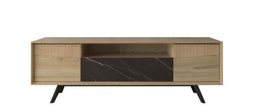 Meuble TV tendance 2 portes 1 tiroir 1 niche en bois et céramique 