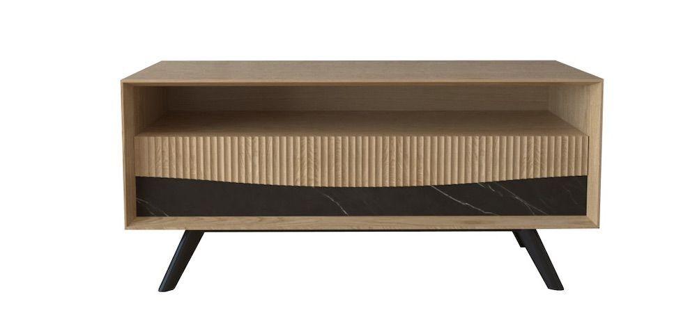 Meuble TV 2 tiroirs 1 niche bois et céramique