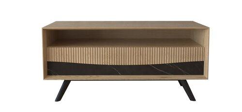 Meuble TV 2 tiroirs 1 niche bois et céramique