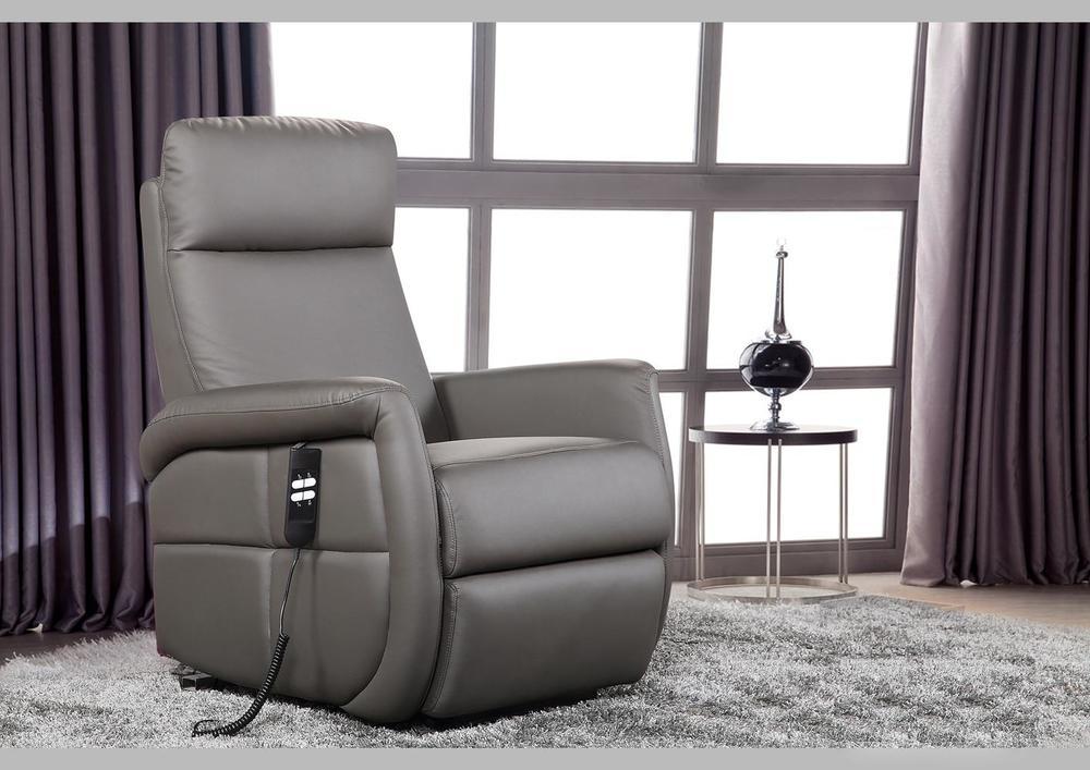 Fauteuil releveur en cuir gris 2