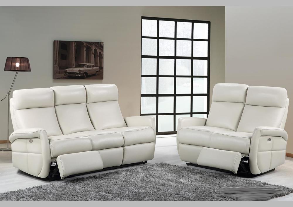 Canapé 3 places en cuir ivoire avec 2 relax électriques 4