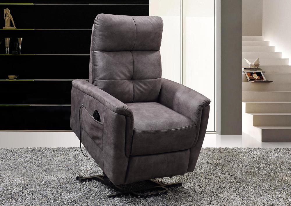 Fauteuil releveur dossier haut en microfibre grise 3