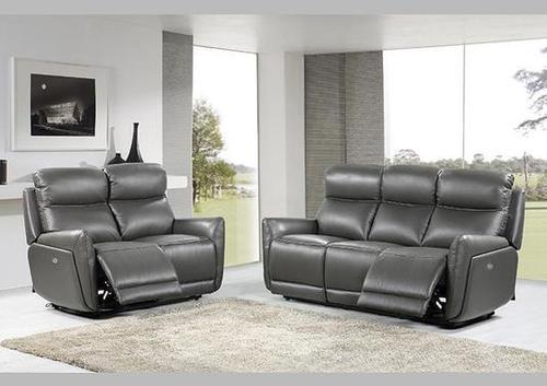 Canapé 3 places en cuir gris fonce avec 2 relax