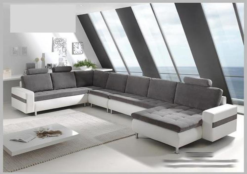 Grand canapé d'angle contemporain bicolor
